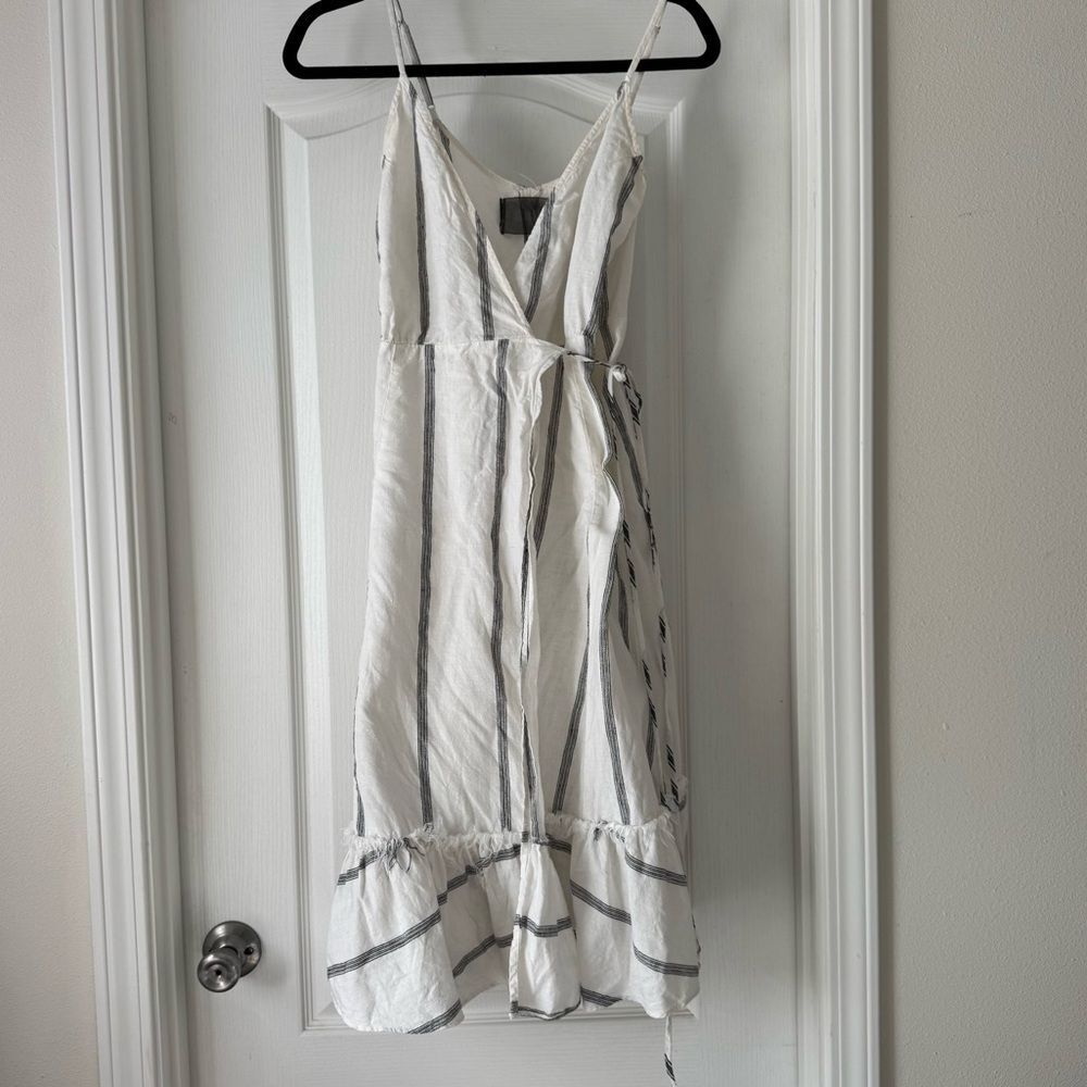 Reformation 100% Linen Striped Ruffle Hem Dress – Size S – Made in USA